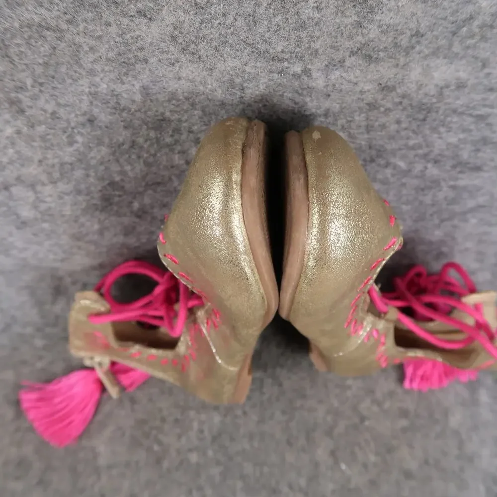 Oshkosh B'Gosh Shoes Toddler Baby 7 Ballet Flats Zip Tie Tassel Metallic Pink
